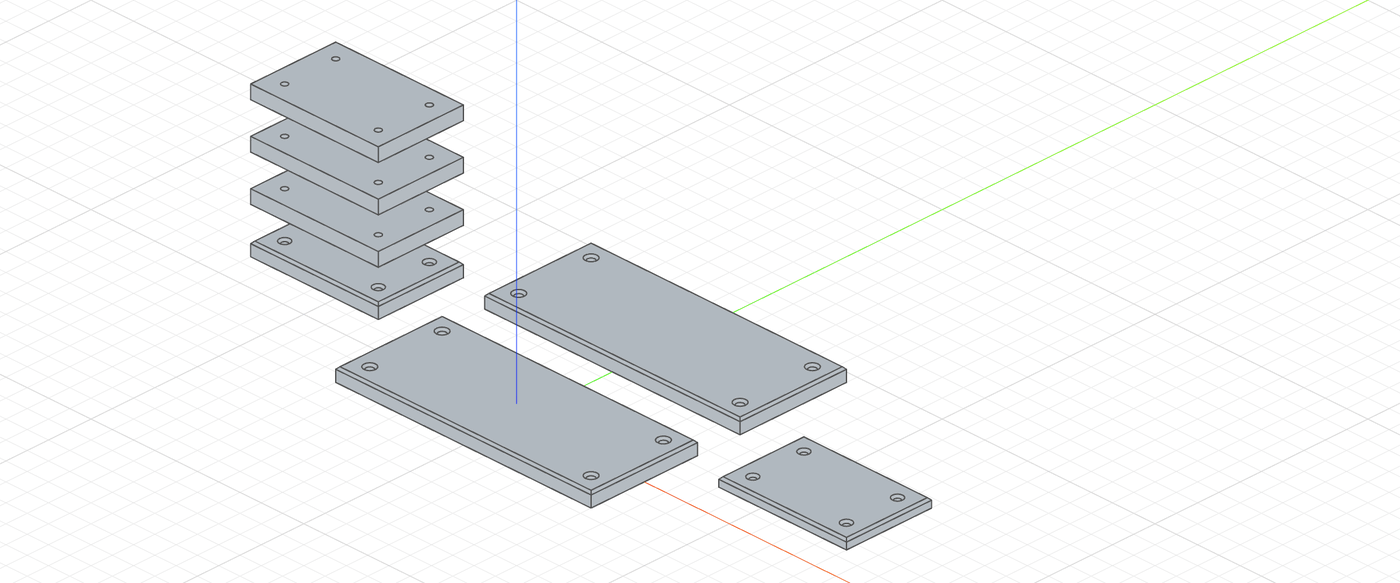 Two plates and a sub-assembly, each insert with its own parameter values