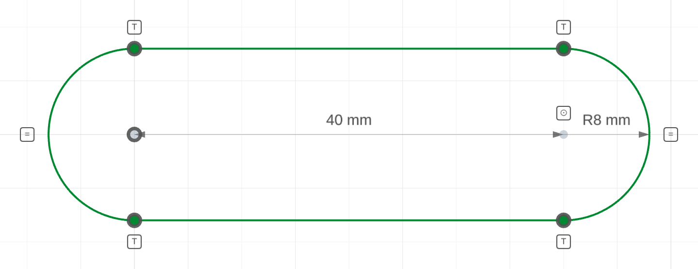 A 40 mm slot, R8, from the origin along the X axis