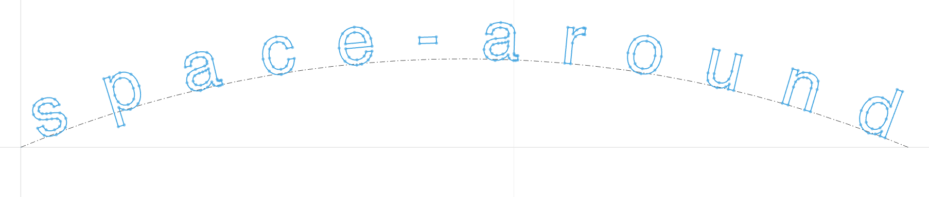 Path text distributed with space-around