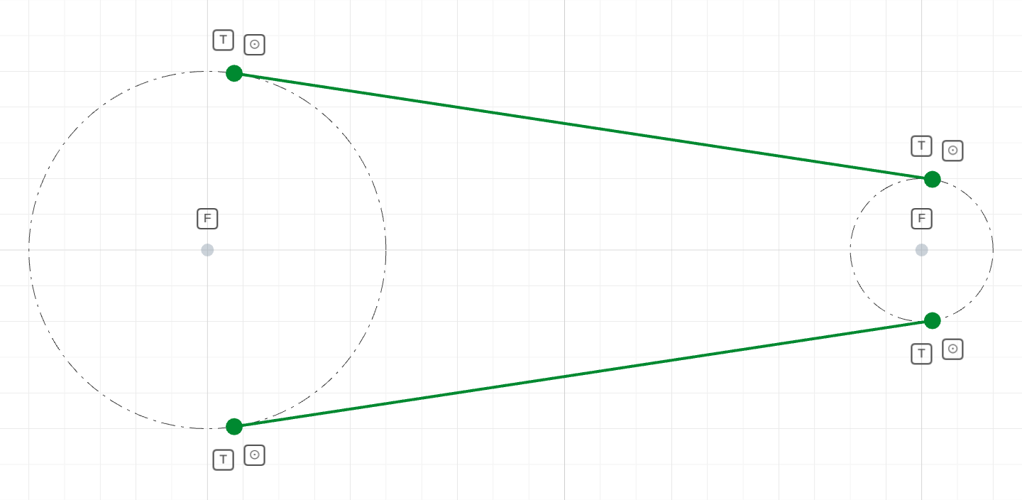 Belt tangents around two pulleys