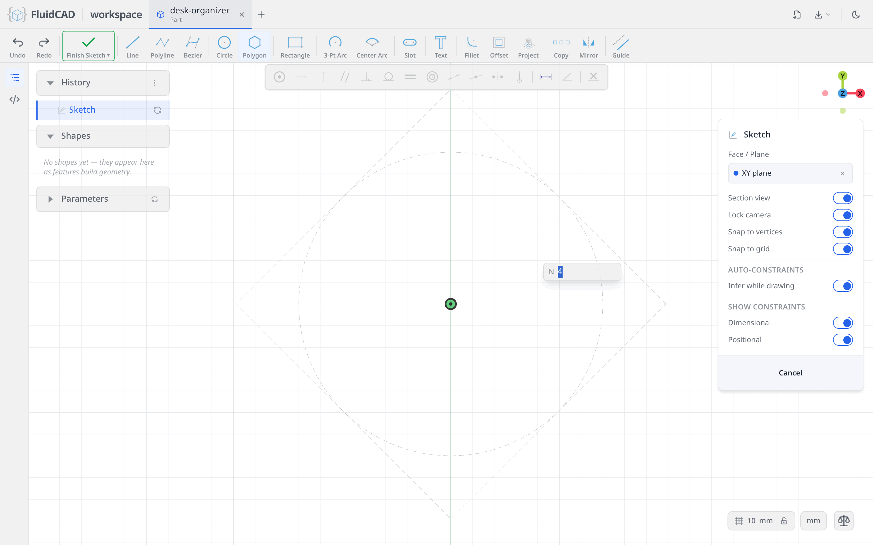 Polygon tool: choosing the number of sides