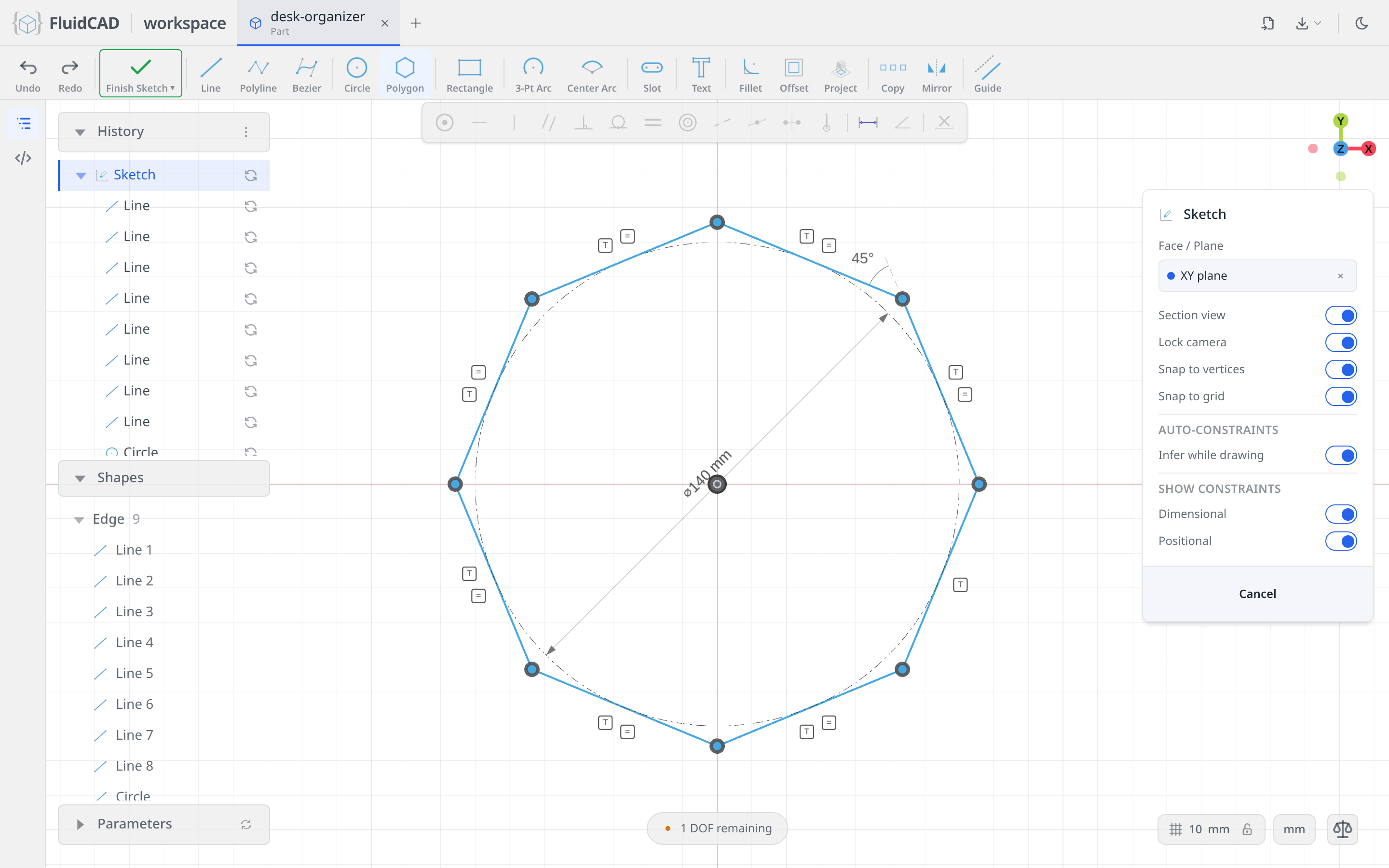 The octagon as the Polygon tool emits it, one degree of freedom left
