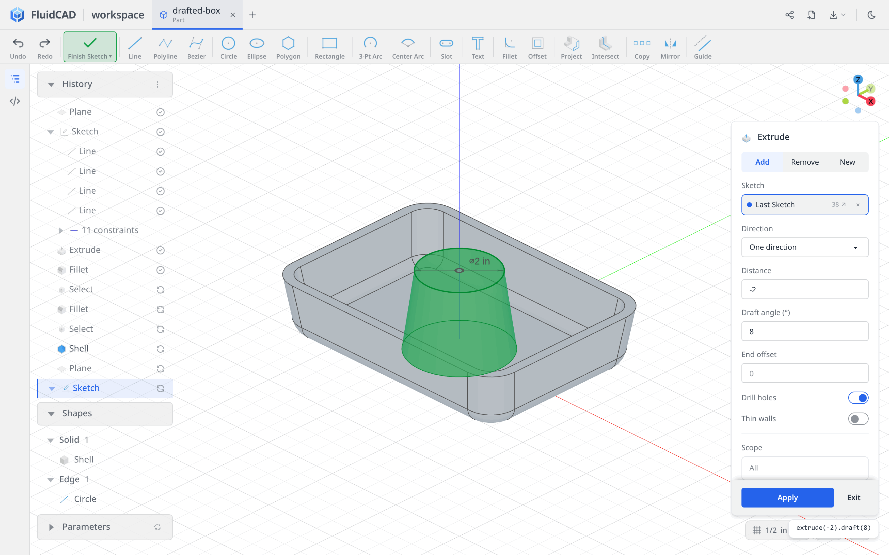 Pipe extrusion with positive eight-degree draft
