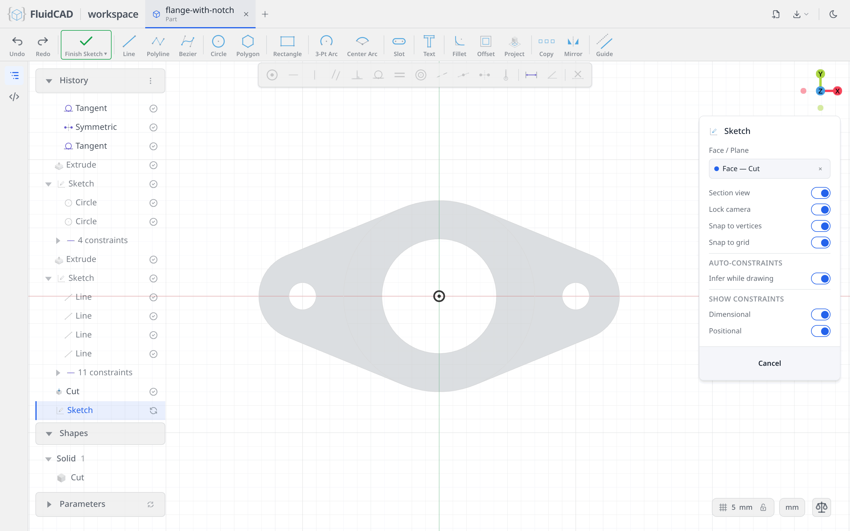 A sketch on the flange top for the counterbores