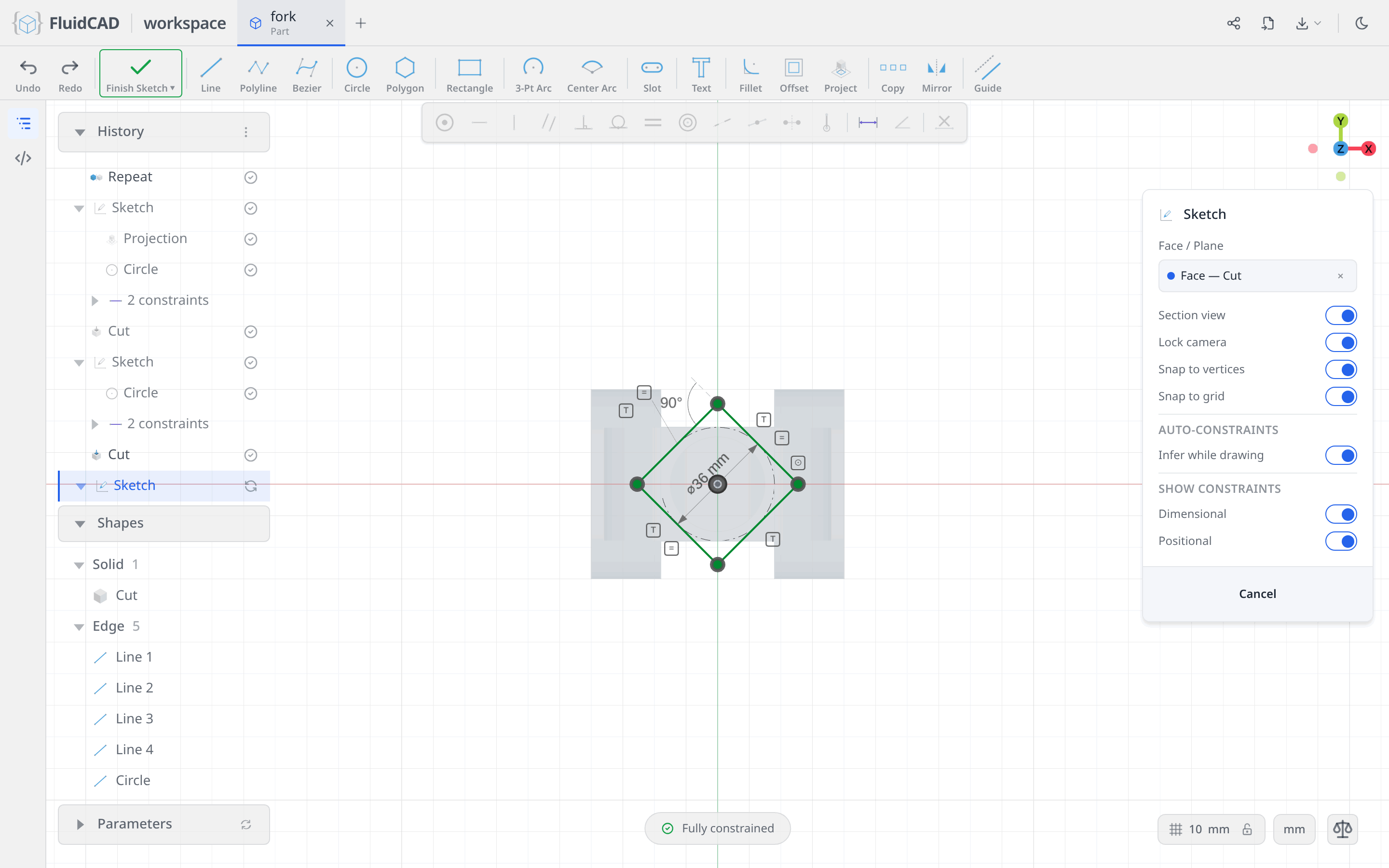 The rotated square, fully constrained