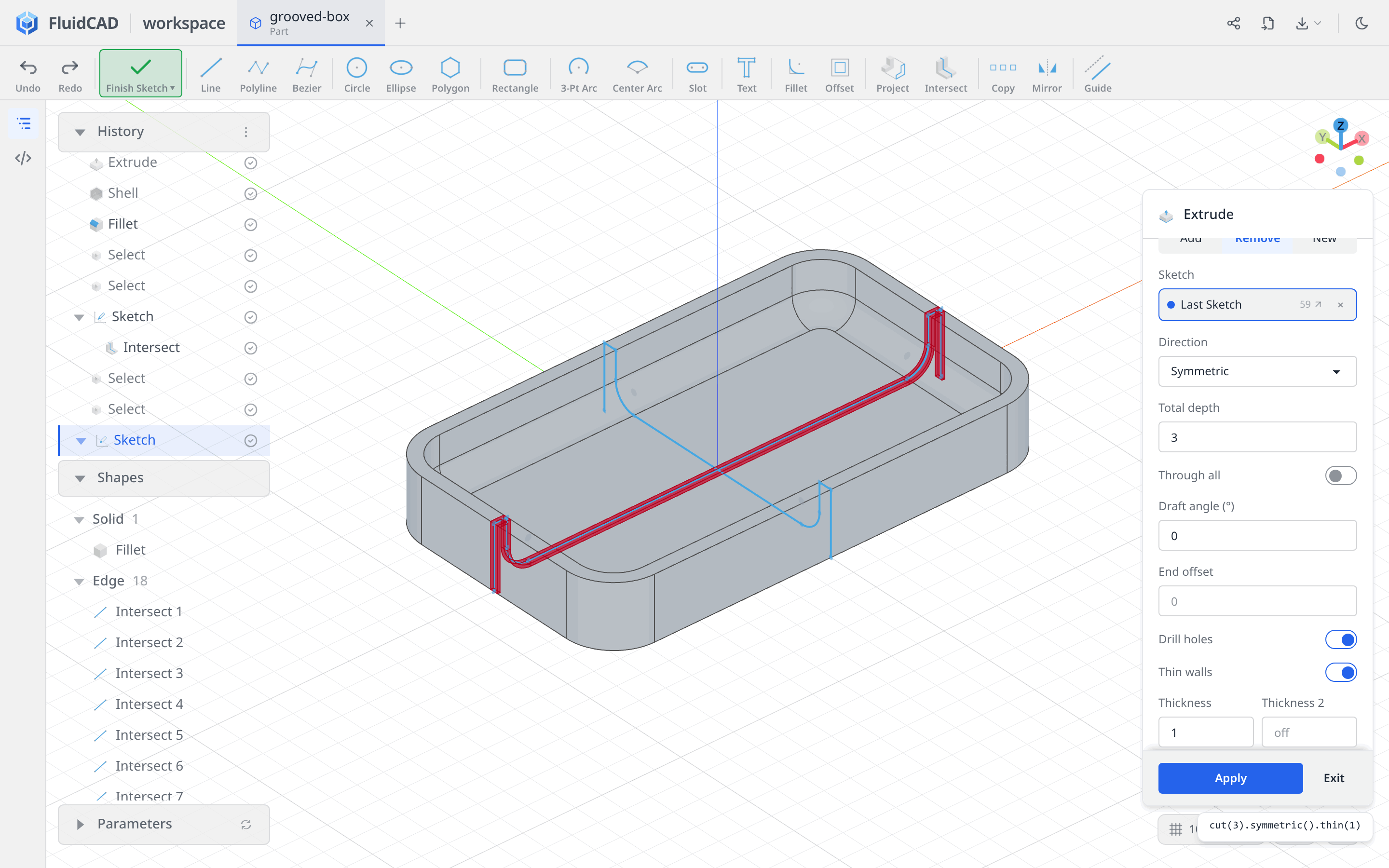 The thin symmetric groove cut preview
