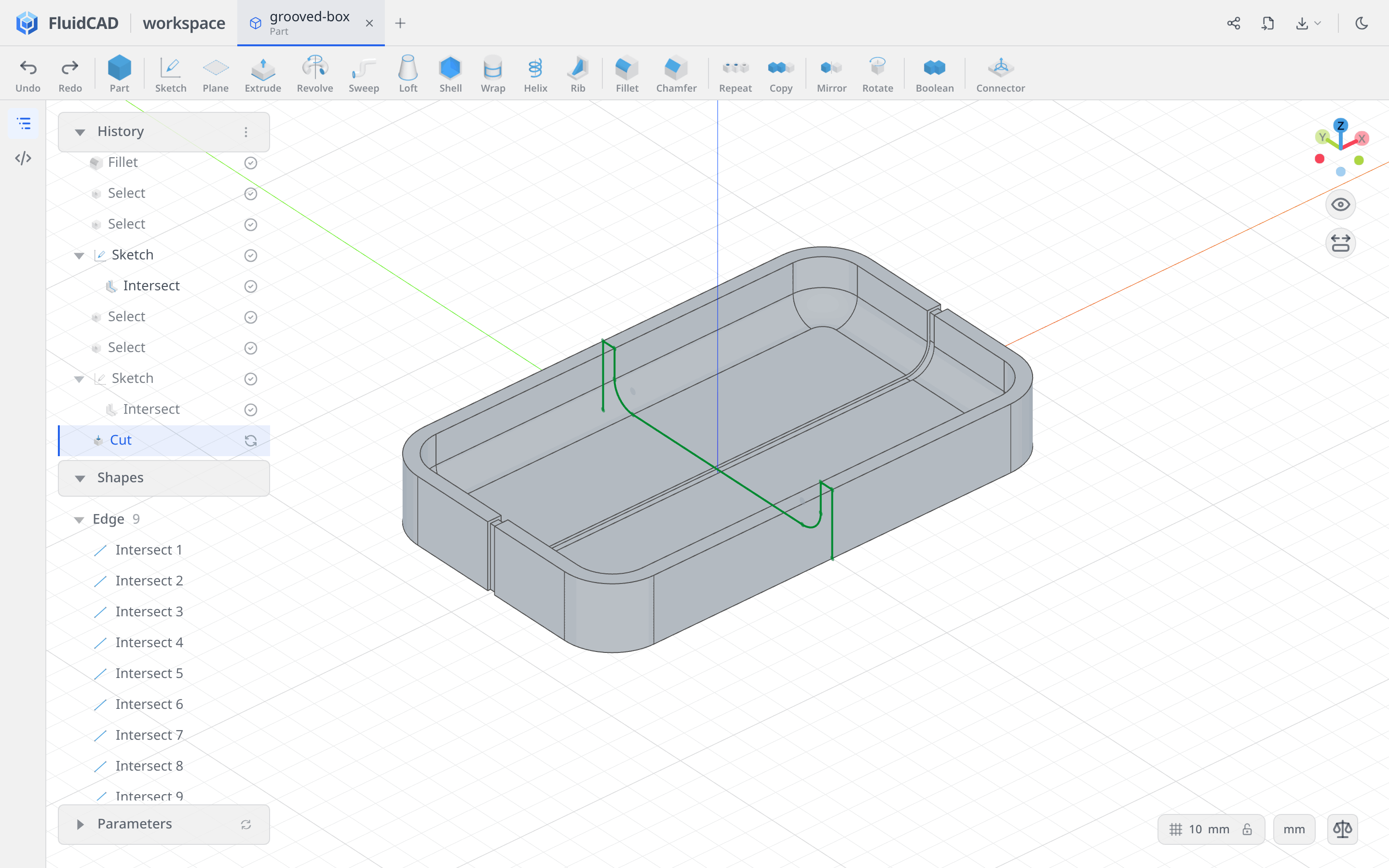 One groove across the box floor and end walls