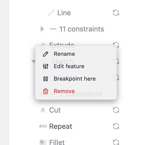 Row context menu