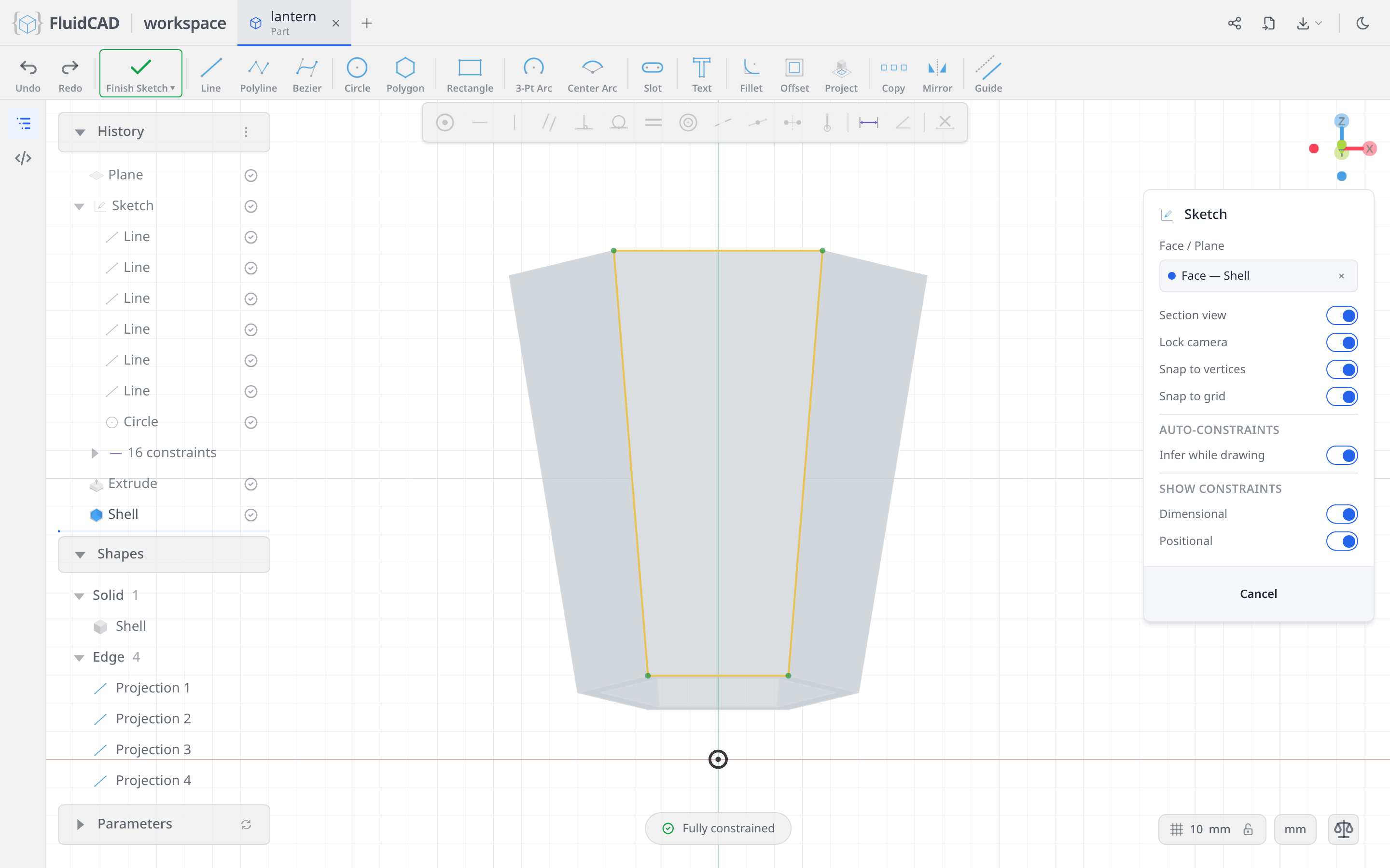 All four projected edges selected, ready to become guides