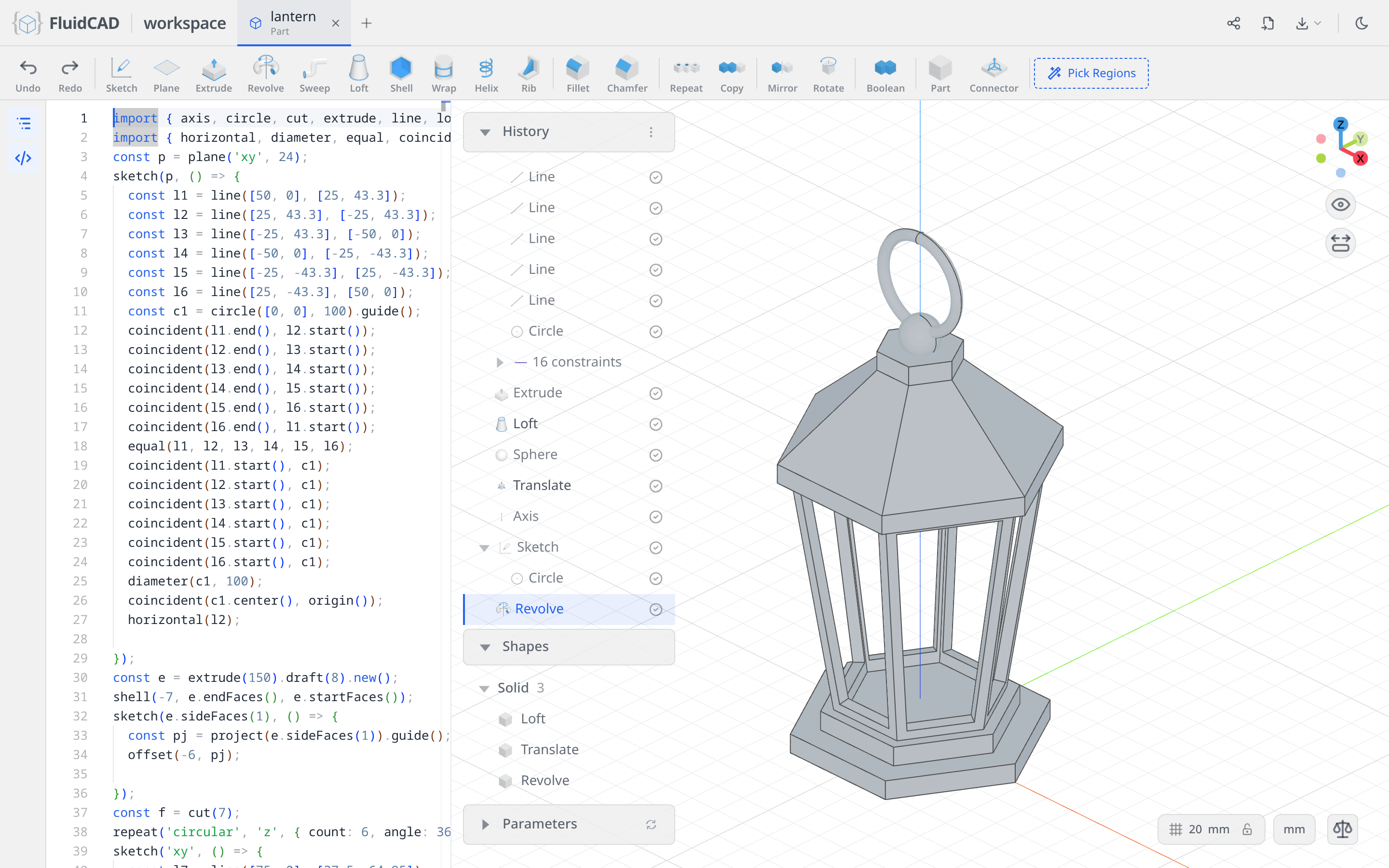 The code editor showing the statements the dialogs wrote
