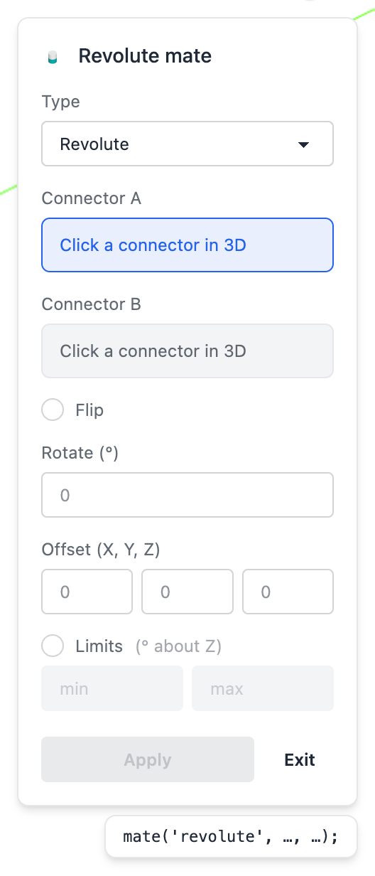 Revolute mate dialog