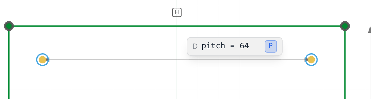 The sketcher's dimension input declaring a new parameter