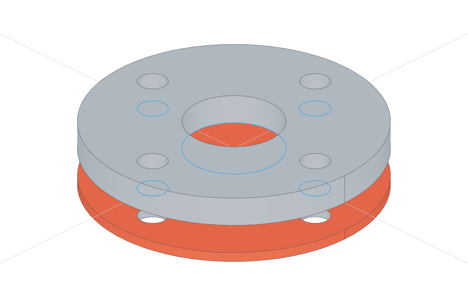 Flange and the gasket cut from its hole pattern