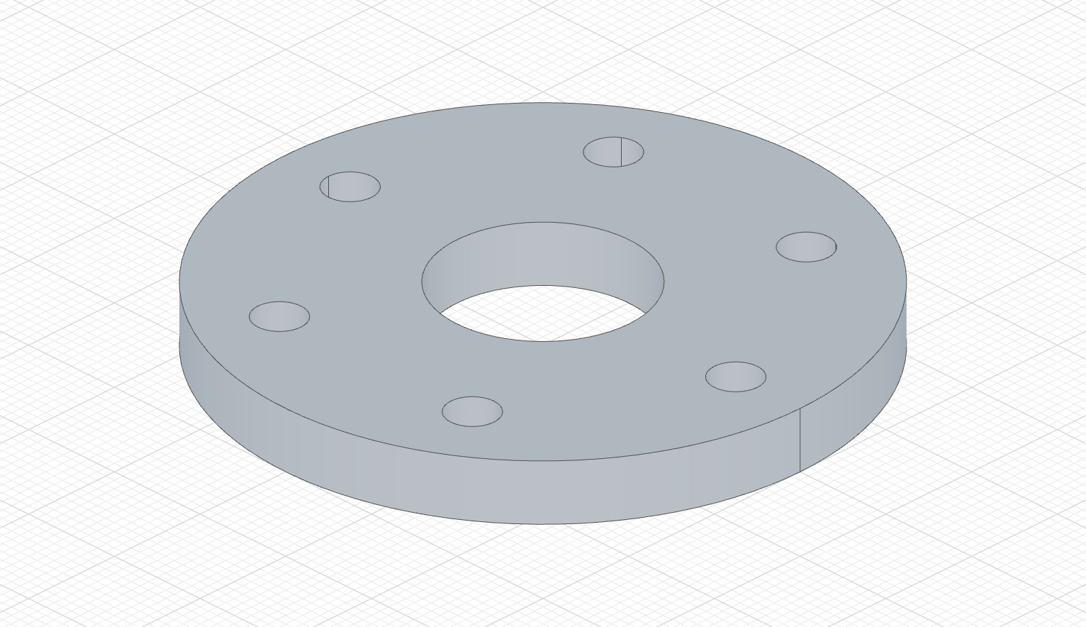 A pipe flange with a bolt circle of six holes