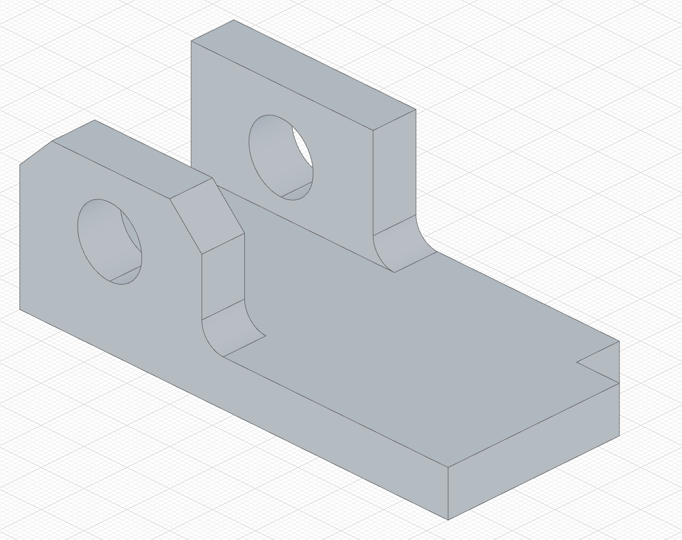 Extrude, cut and fillet mirrored across the front plane; the chamfer is not