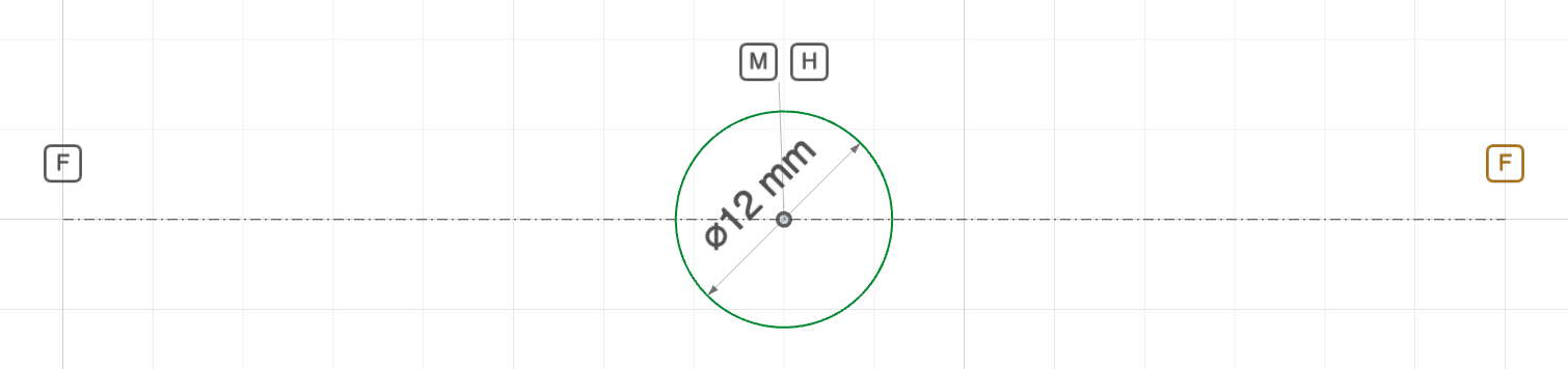 A pivot hole centred on a link bar through a point