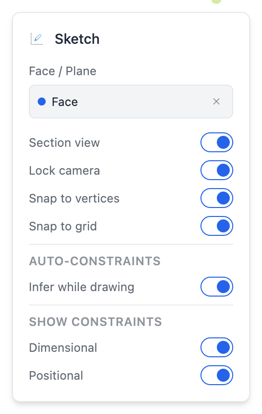 The sketch dialog while a sketch is open