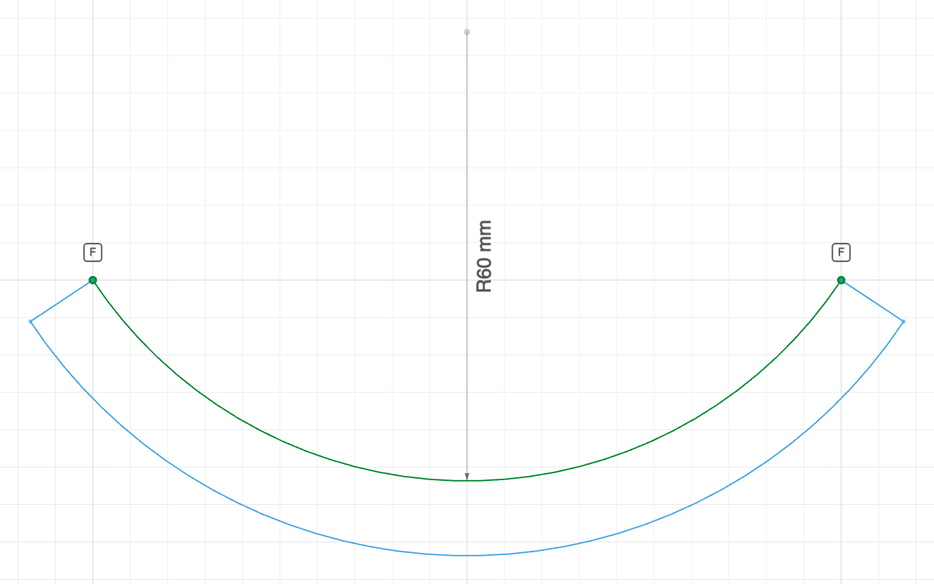 An arched handle: an arc offset and closed