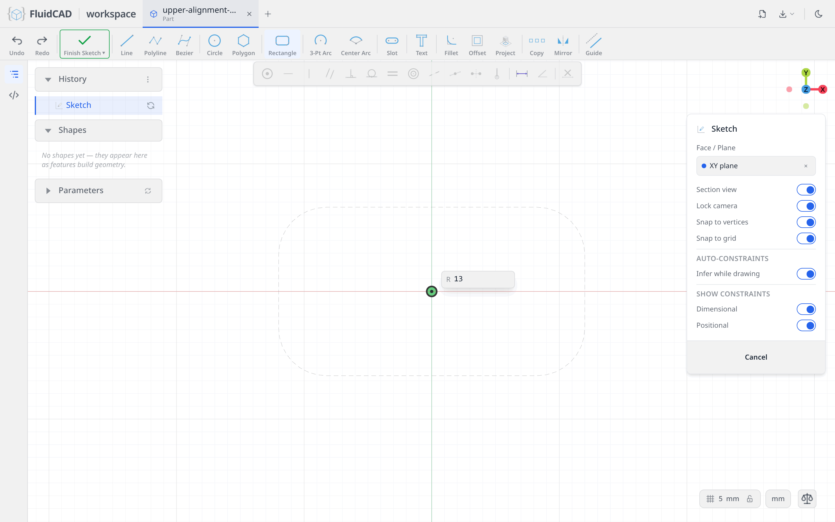 Rectangle tool: the corner radius