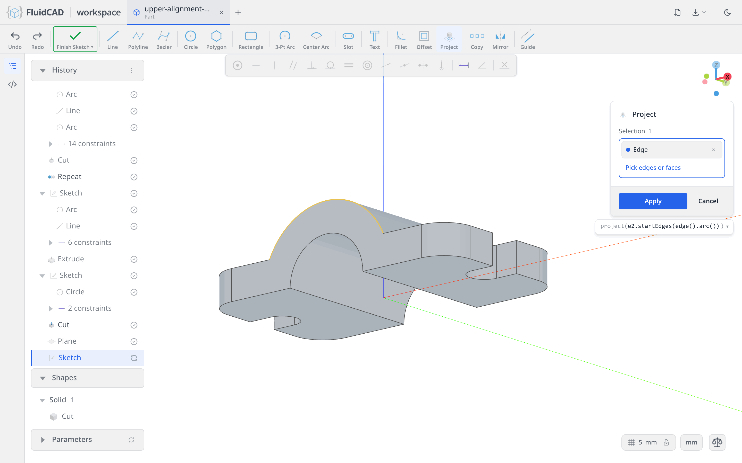 Project tool with the barrel's arc edge picked