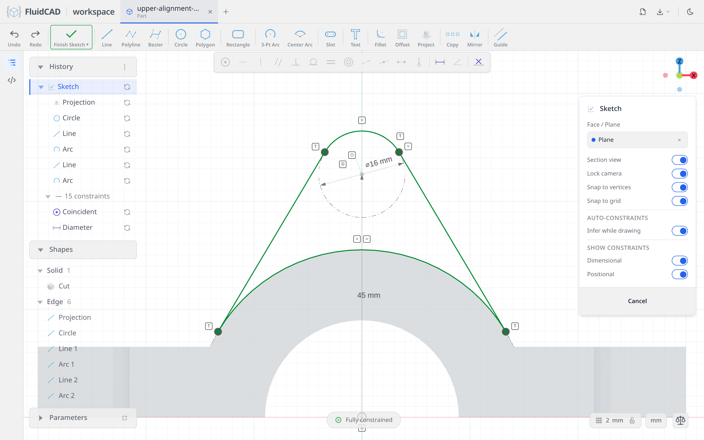 The tangent web profile, fully constrained
