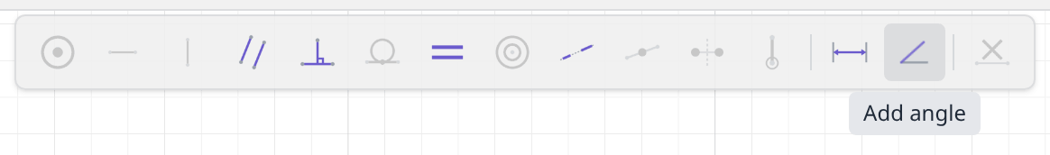 The constraint bar with two lines picked and the Angle button highlighted