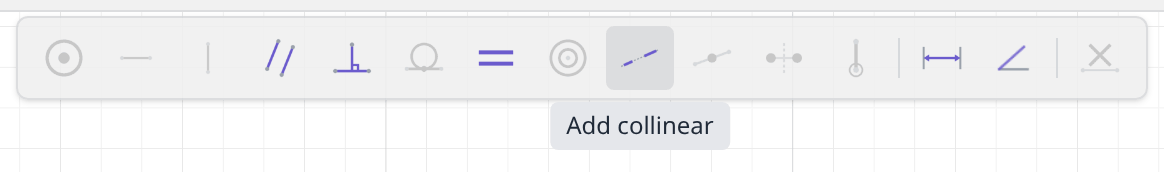 The constraint bar with two lines picked and the Collinear button highlighted
