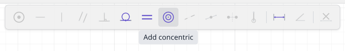The constraint bar with two circles picked and the Concentric button highlighted