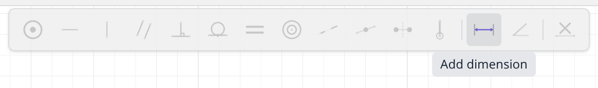 The constraint bar with one circle picked and the Dimension button highlighted
