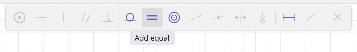 The constraint bar with two circles picked and the Equal button highlighted