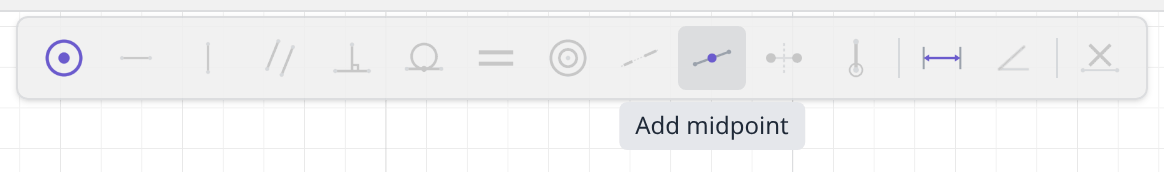 The constraint bar with a point and a line picked and the Midpoint button highlighted
