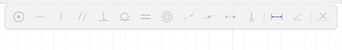 The constraint bar: fourteen constraint buttons and a delete button, greyed out until a selection fits them