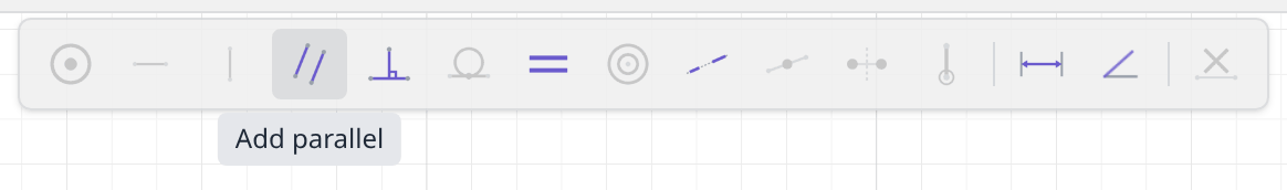 The constraint bar with two lines picked and the Parallel button highlighted