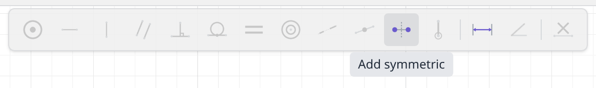The constraint bar with two points and a line picked and the Symmetric button highlighted