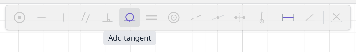 The constraint bar with a line and an arc picked and the Tangent button highlighted