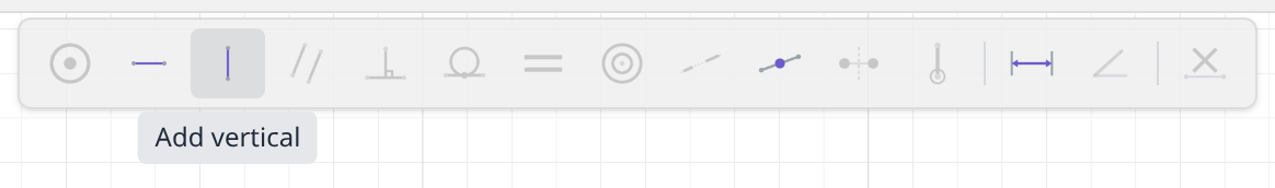 The constraint bar with three circle centers picked and the Vertical button highlighted