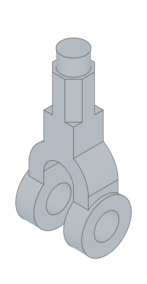 The finished forked yoke in the FluidCAD viewport
